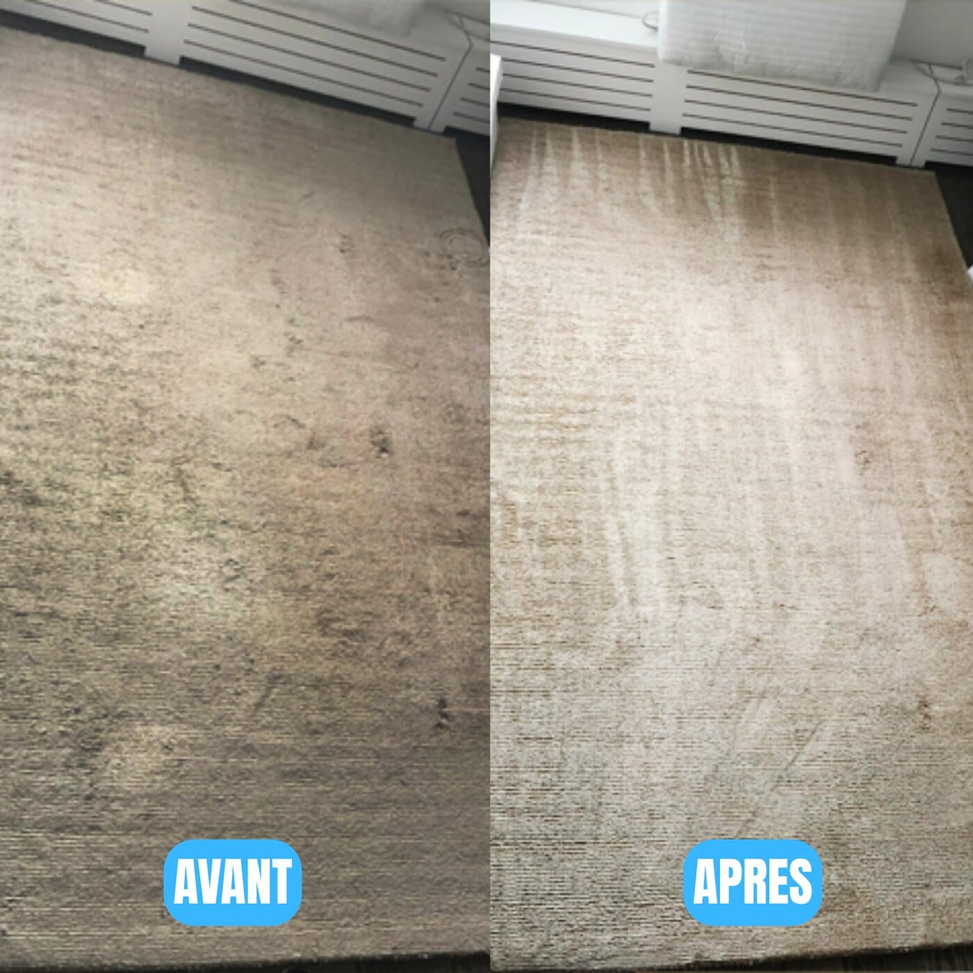 Tapis beige grisé par le passage avant nettoyage, couleur d'origine retrouvée après