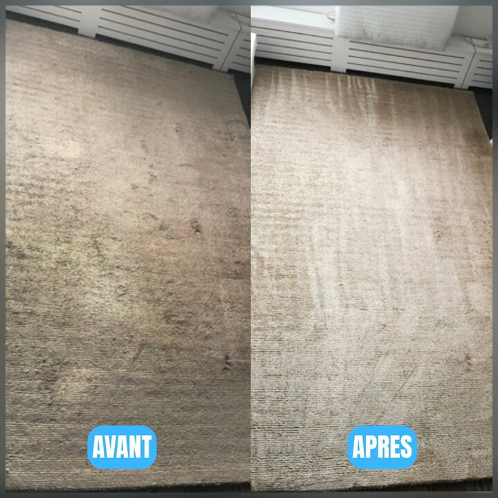 Tapis beige grisé par le passage avant nettoyage, couleur d'origine retrouvée après