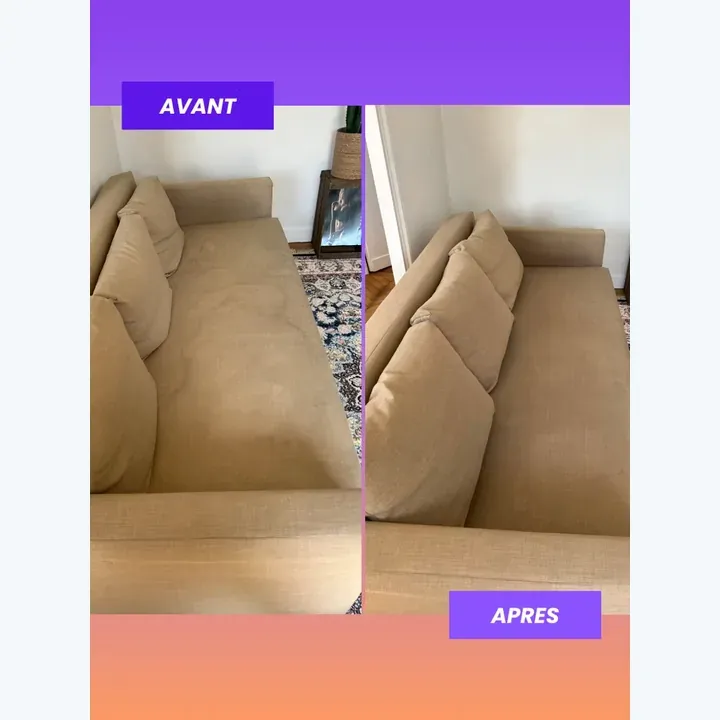 Canapé beige — comparaison avant/après des assises et du dossier.