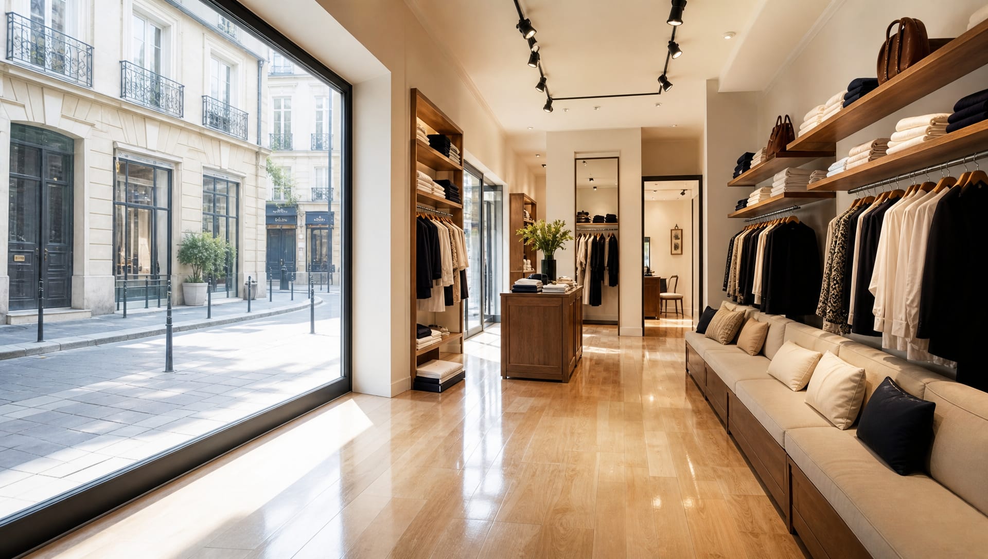 Illustration : intérieur d'une boutique avec une grande vitrine donnant sur la rue, sans attribution à un chantier Vegasure